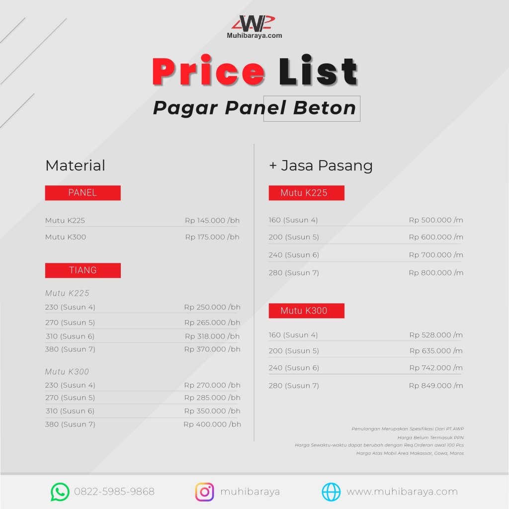 Price List Pagar Panel Beton Makassar muhibaraya.com